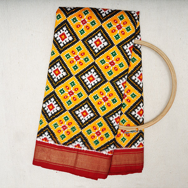 Yellow Ikat Silk Geometric Pattern Handloom Fabric