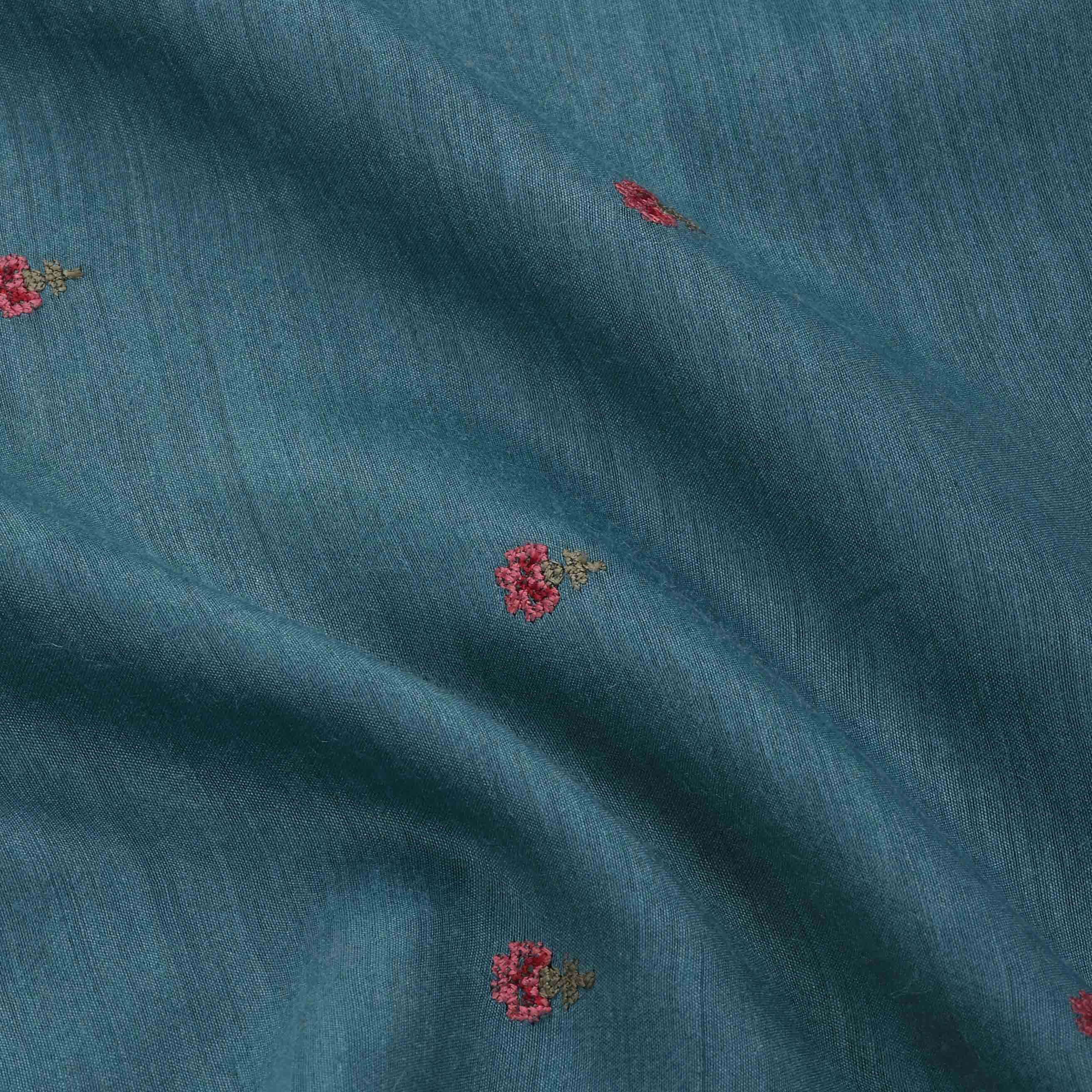 Blue Sapphire Moonga Fabric With Embroidery