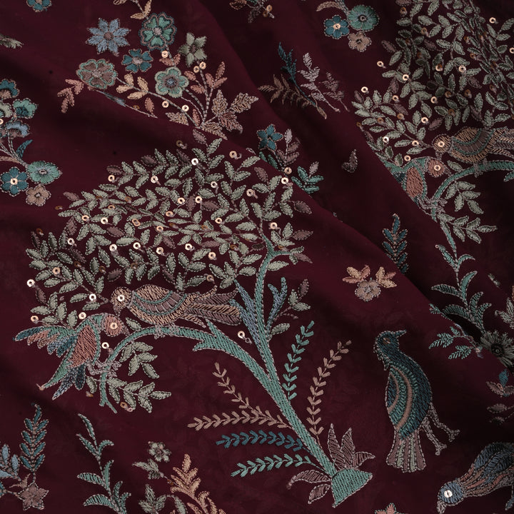 Maroon Embroidery Georgette Fabric