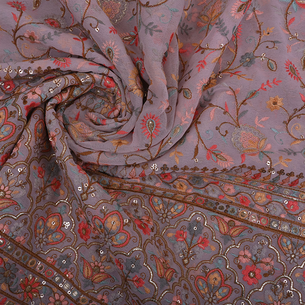 Oyster Pink Embroidered Georgette Fabric