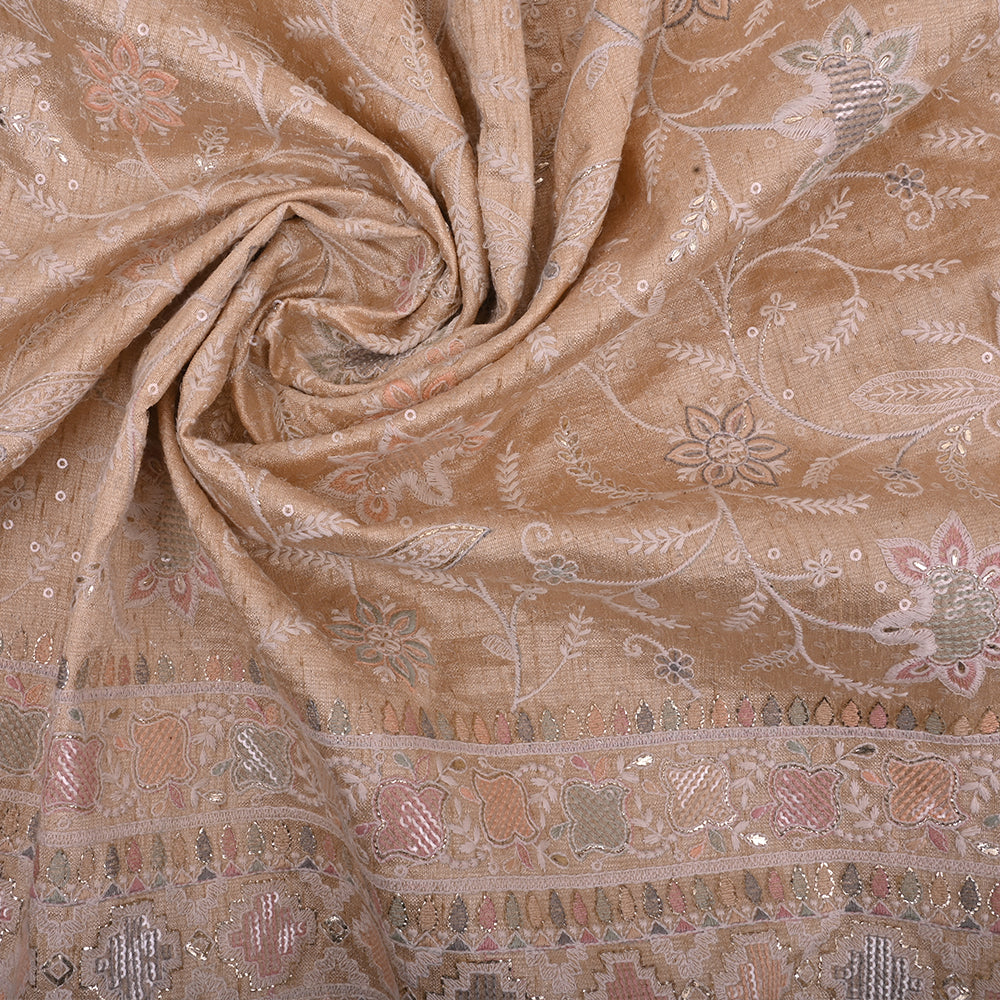 Albescent White Embroidery Raw Silk Fabric