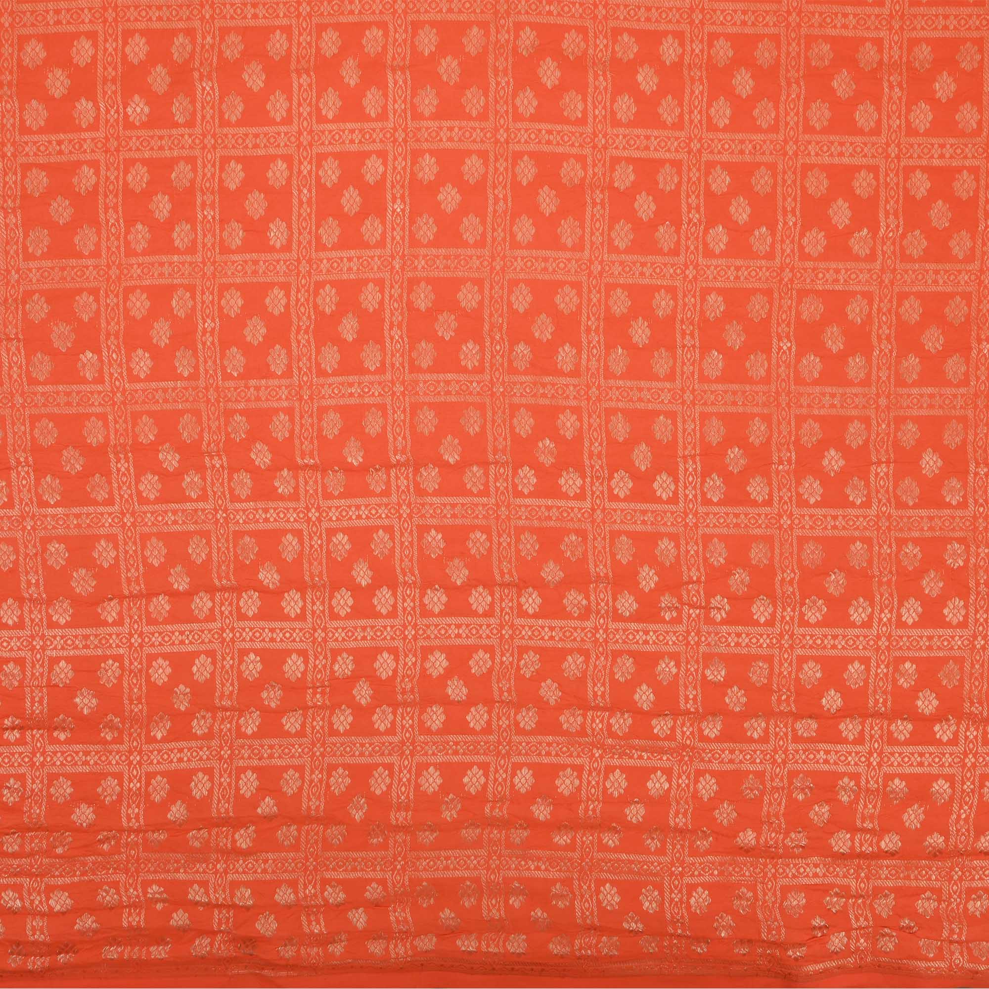 Orioles Orange Butti Checks Kanjivaram Fabric