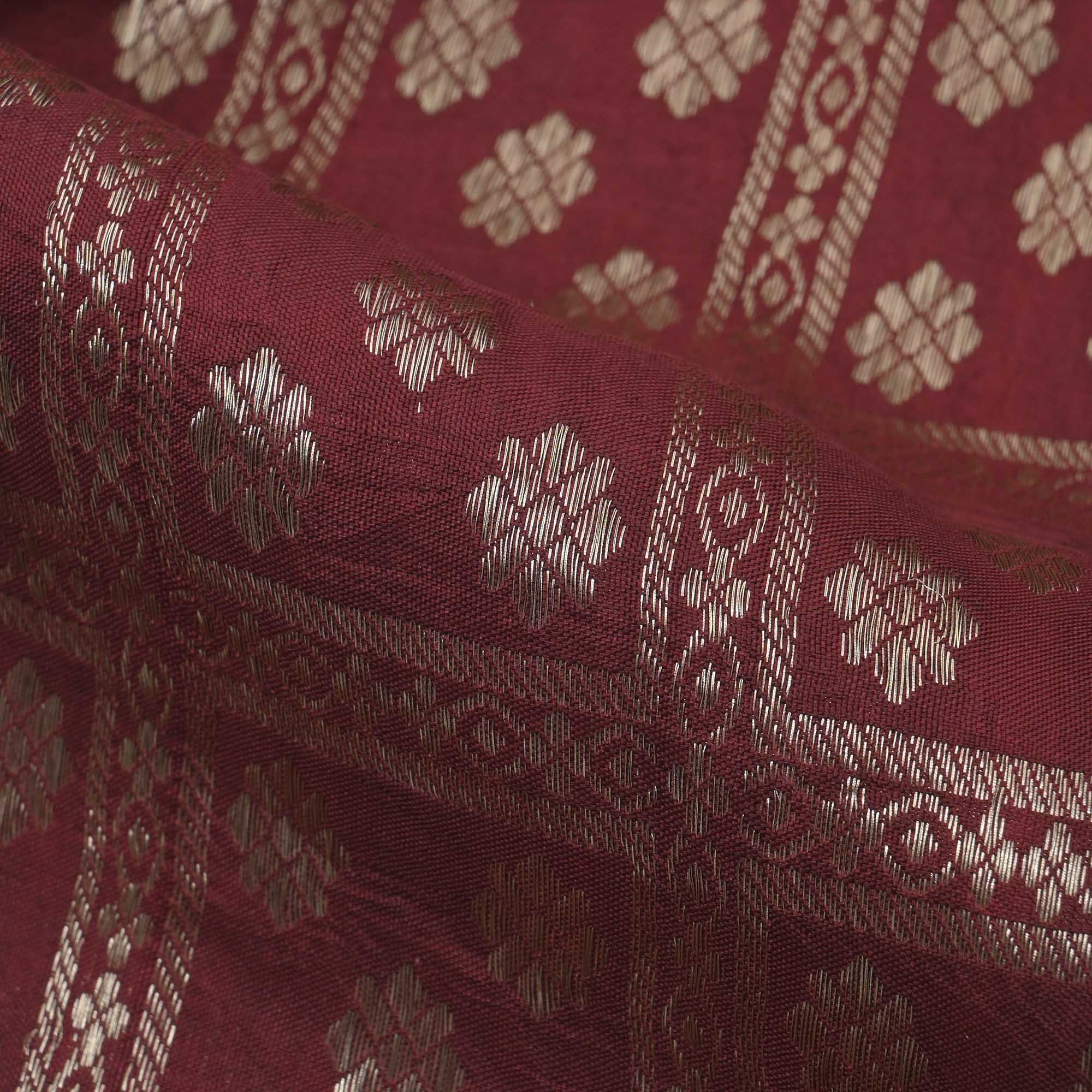 Deep Brown Floral Kanjivaram Fabric