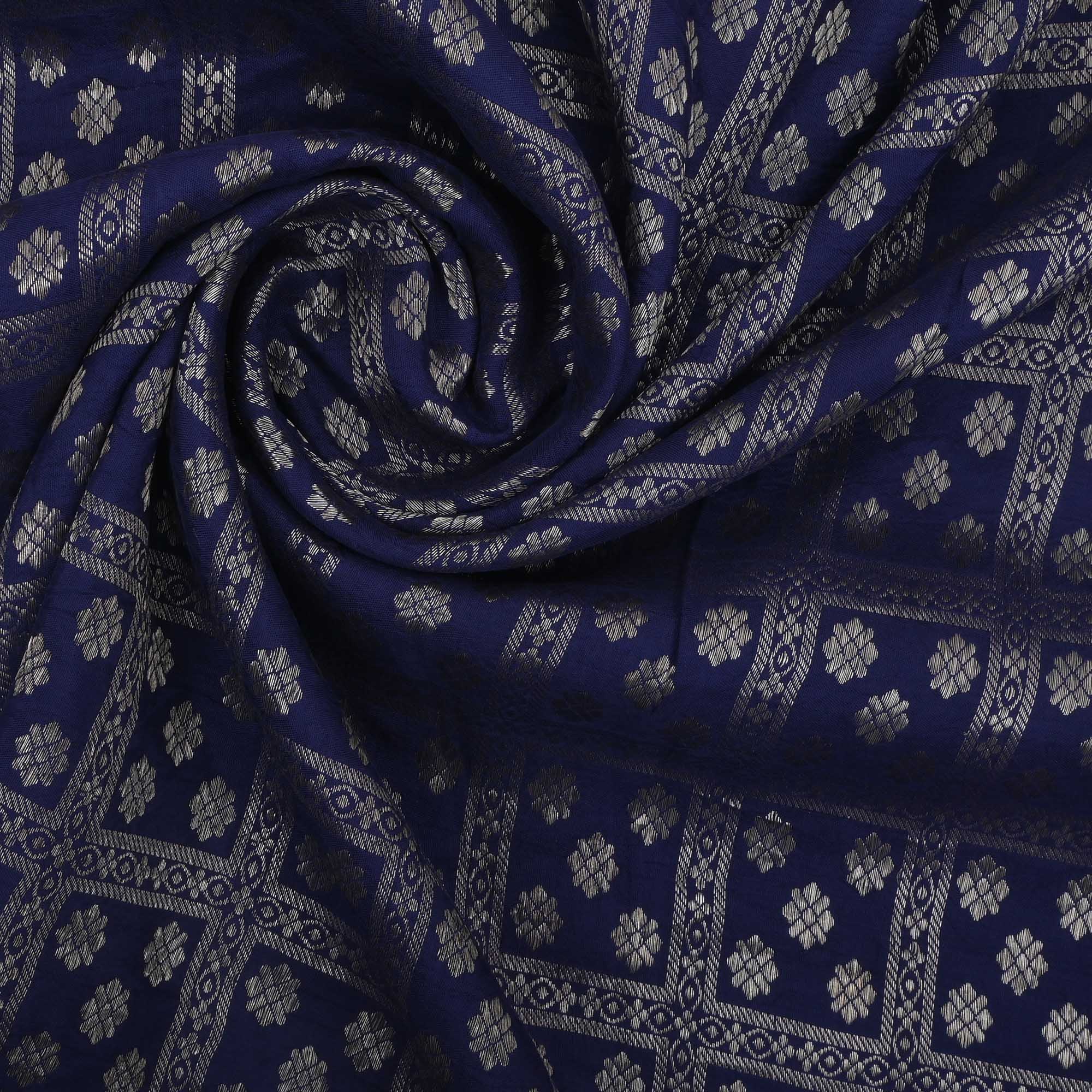 Admiral Blue Butti Checks Kanchi Fabric