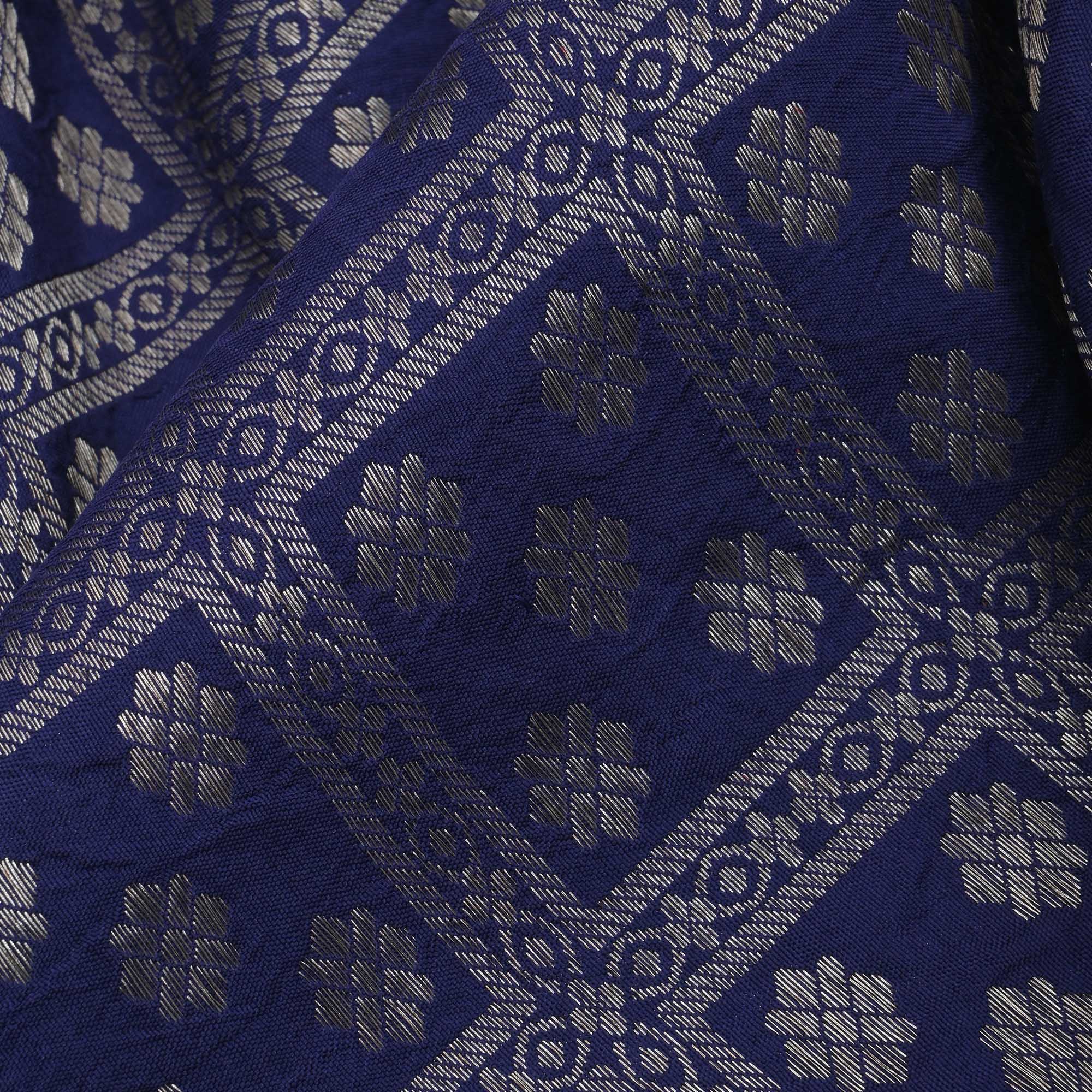 Admiral Blue Butti Checks Kanjivaram Fabric