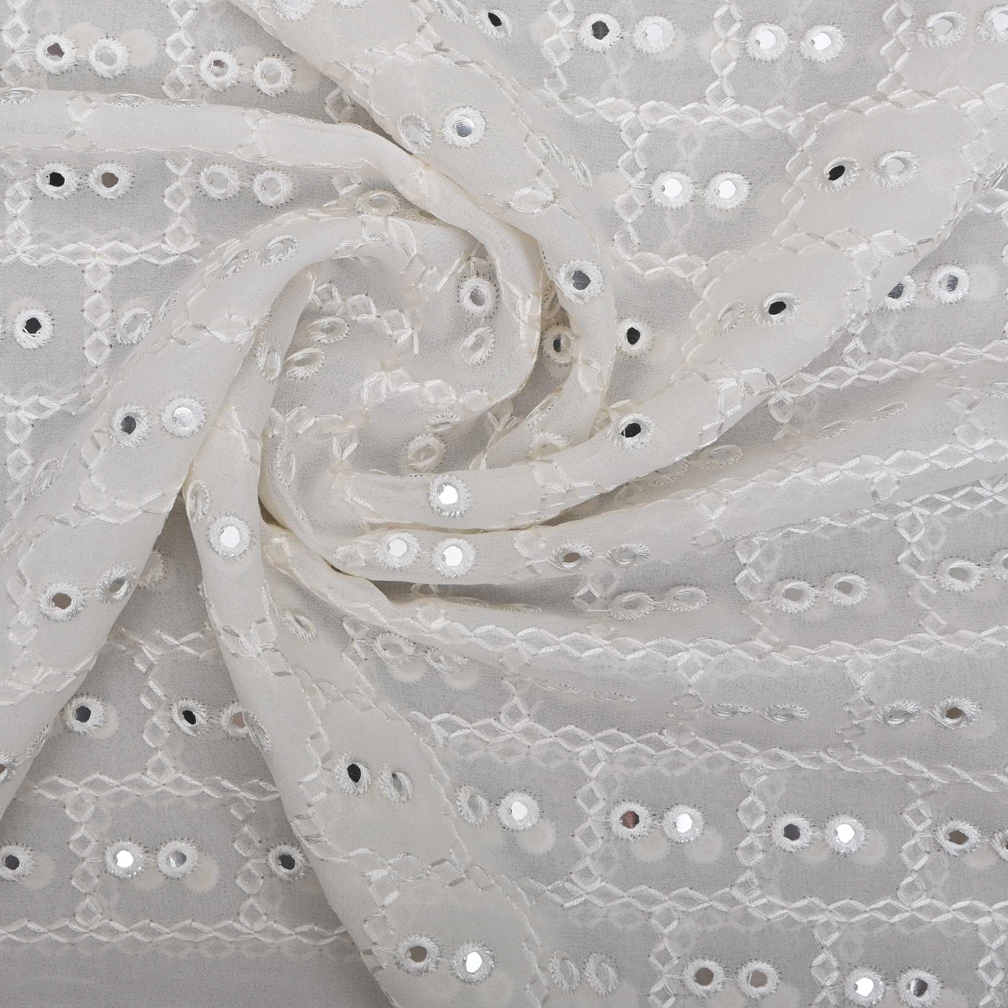 Vista White Embroidery Georgette Fabric