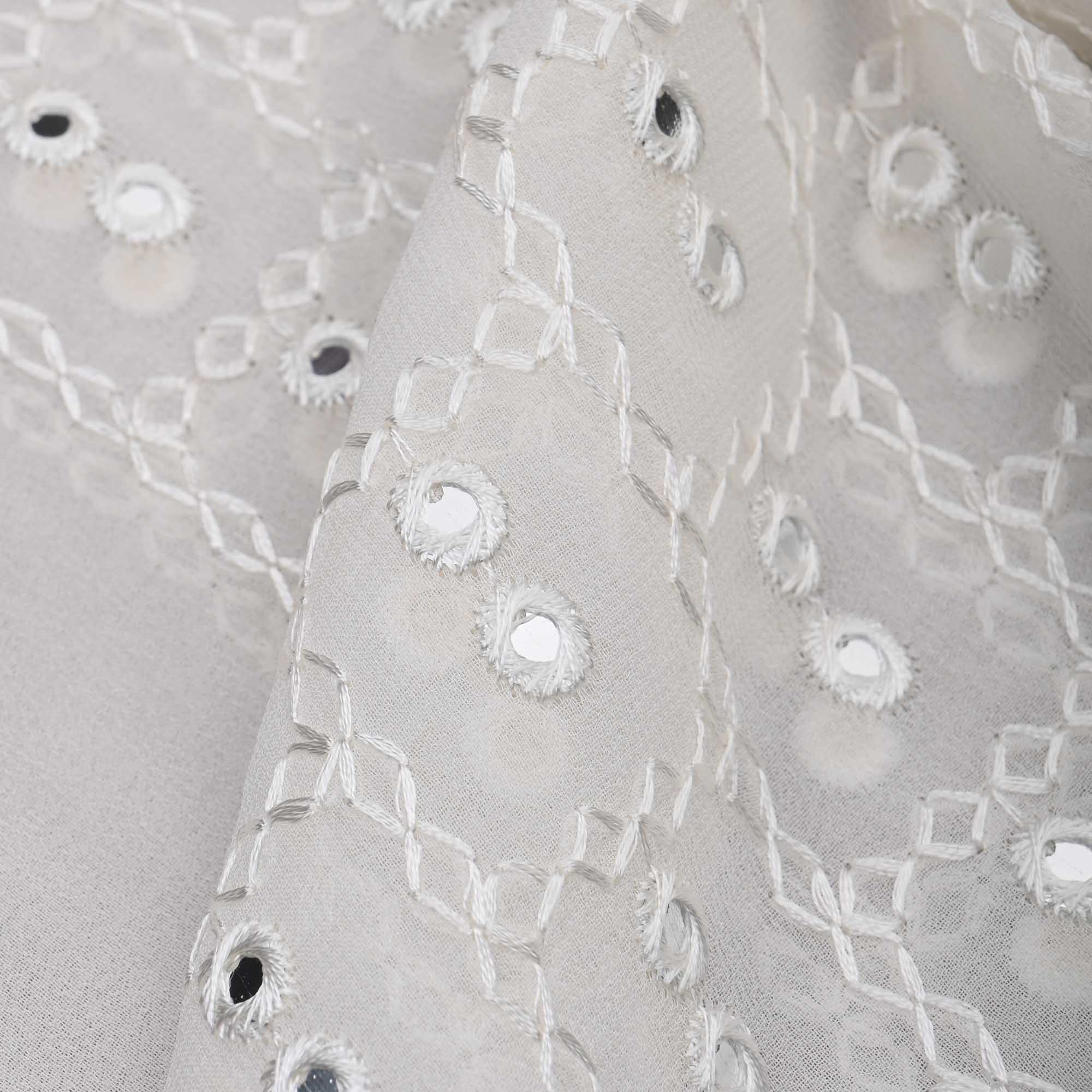 Vista White Embroidery Georgette Fabric