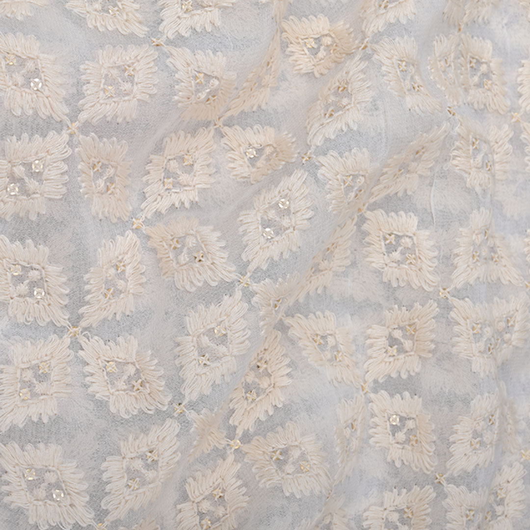 Angelic White Embroidered Georgette Fabric