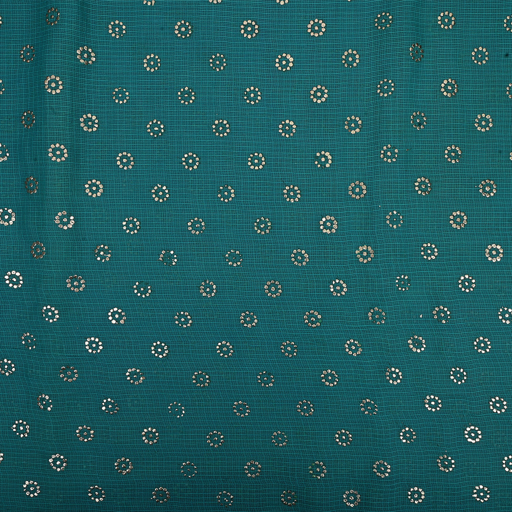 Peacock Blue Embroidery Kota Fabric