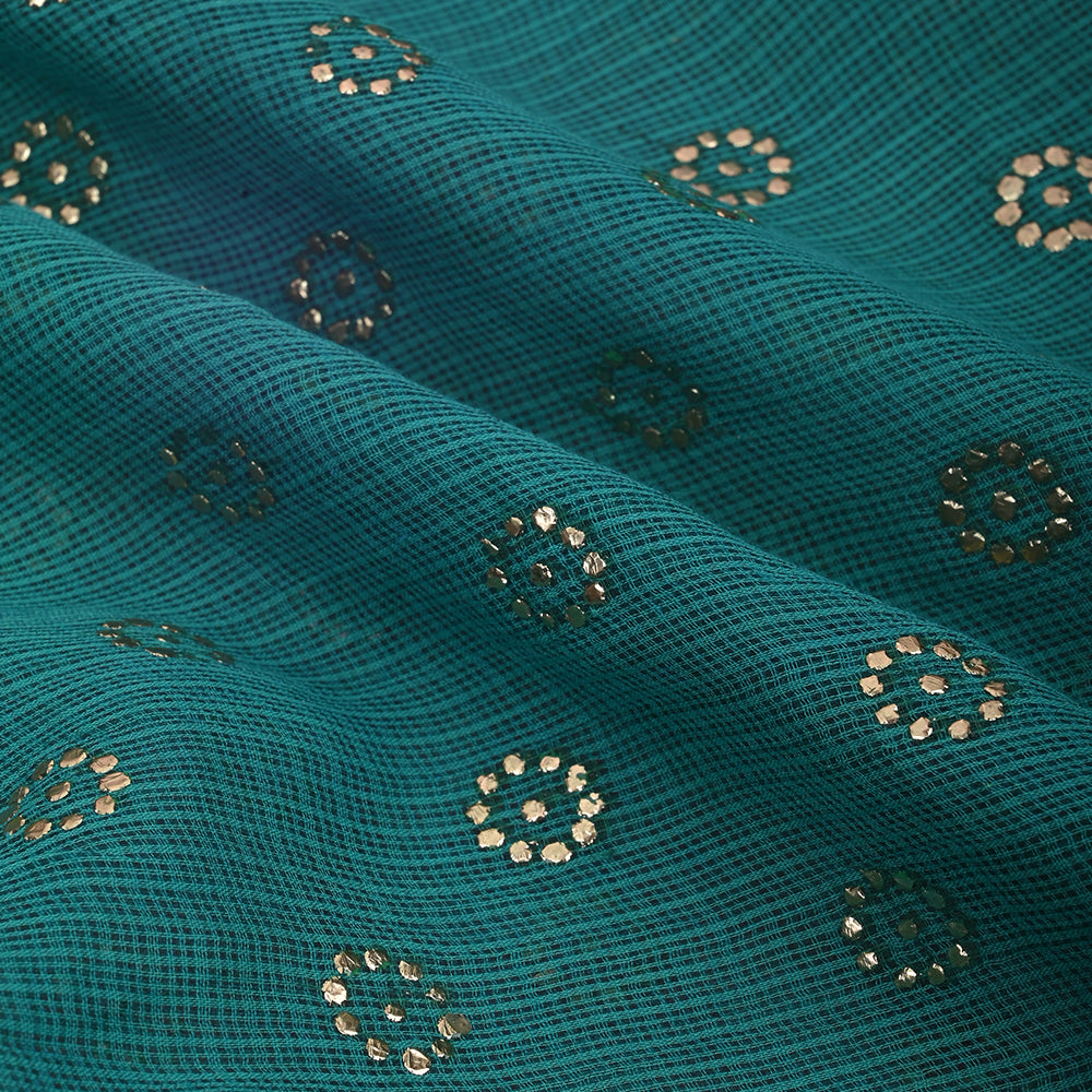 Peacock Blue Embroidery Kota Fabric