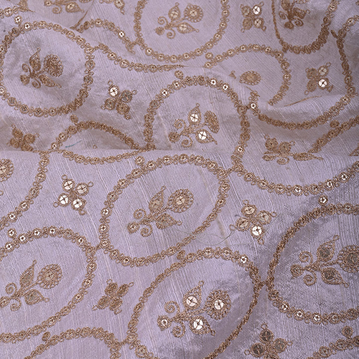 Pearl White Rawsilk Fabric With Floral Embroidery