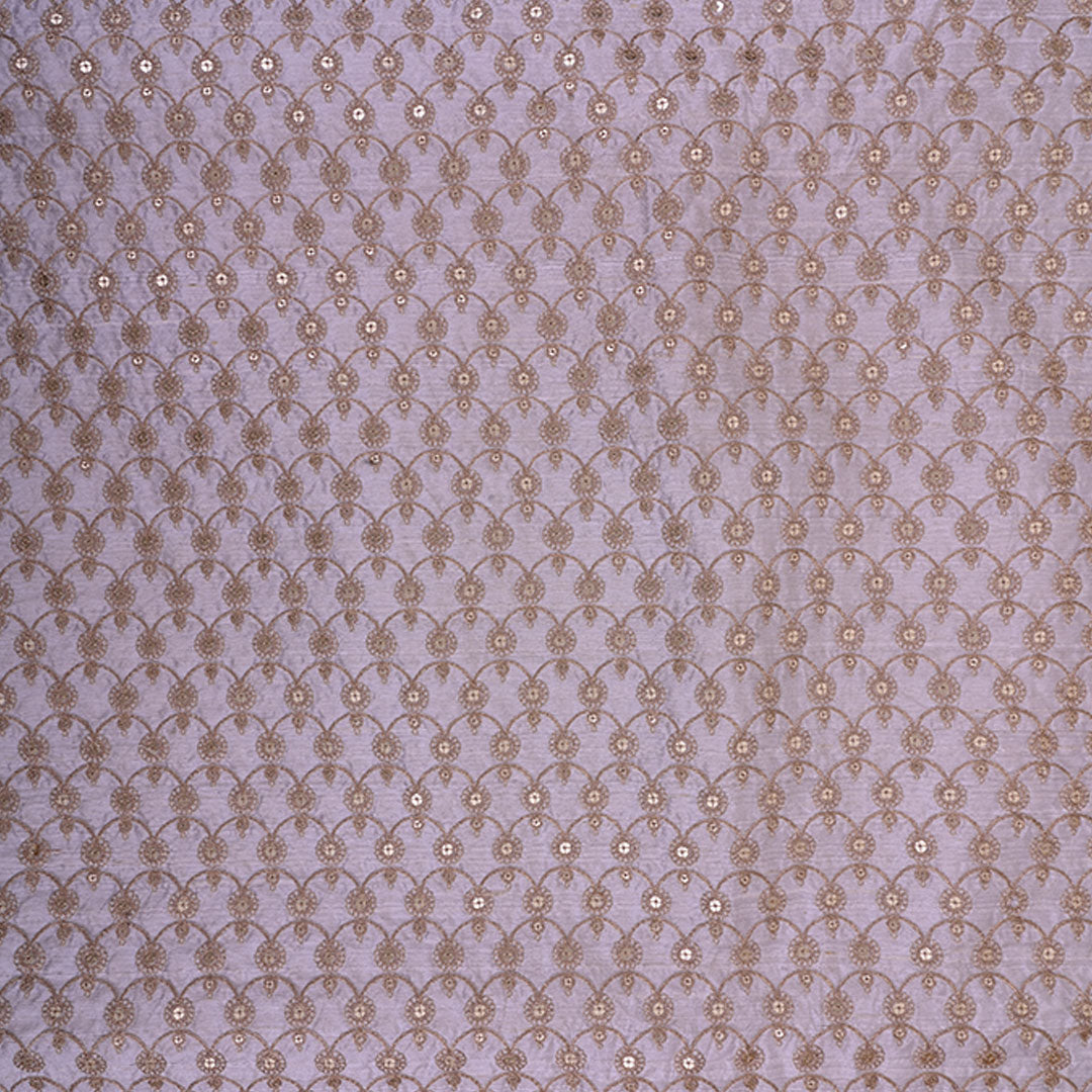 Delicate White Rawsilk Fabric With Floral Embroidery