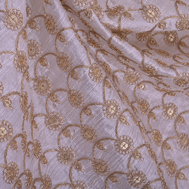 Delicate White Rawsilk Fabric With Floral Embroidery