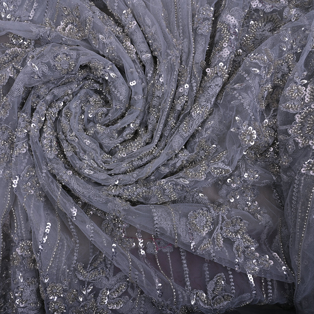 Grey Embroidery Net Fabric
