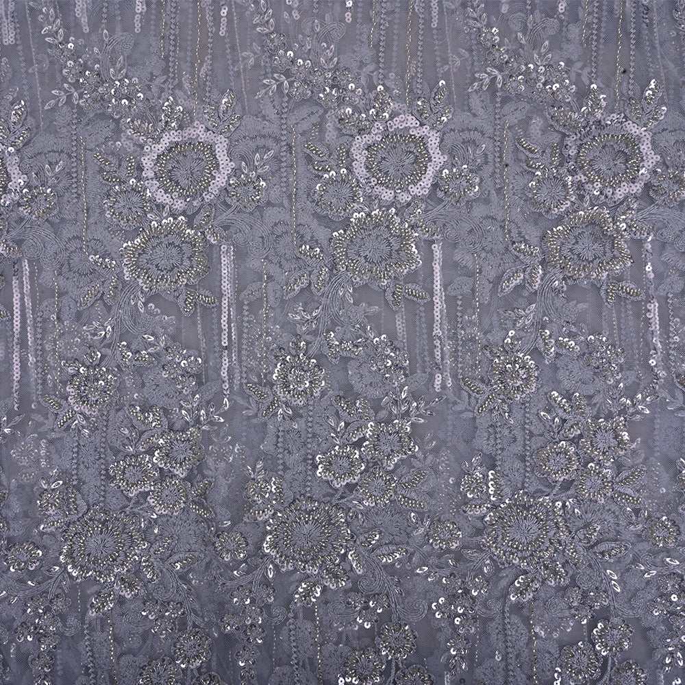 Grey Embroidery Net Fabric