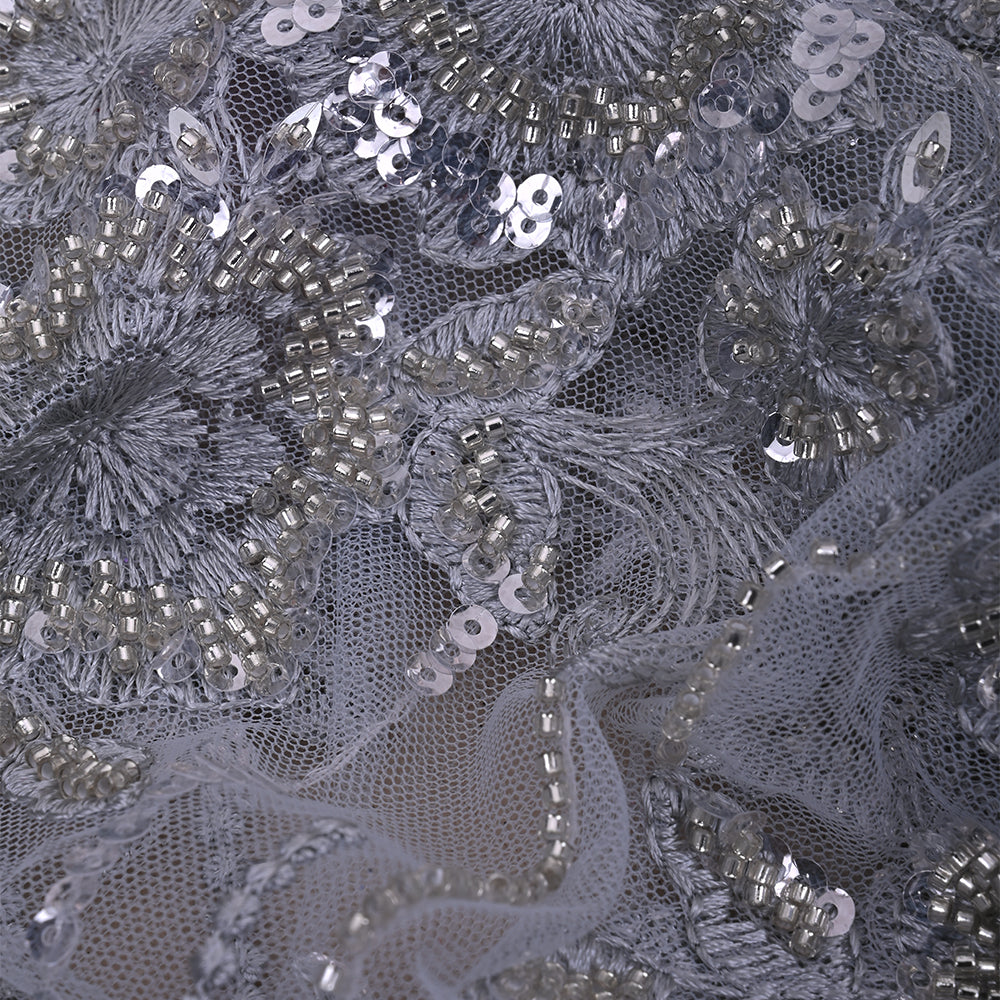 Grey Embroidery Net Fabric