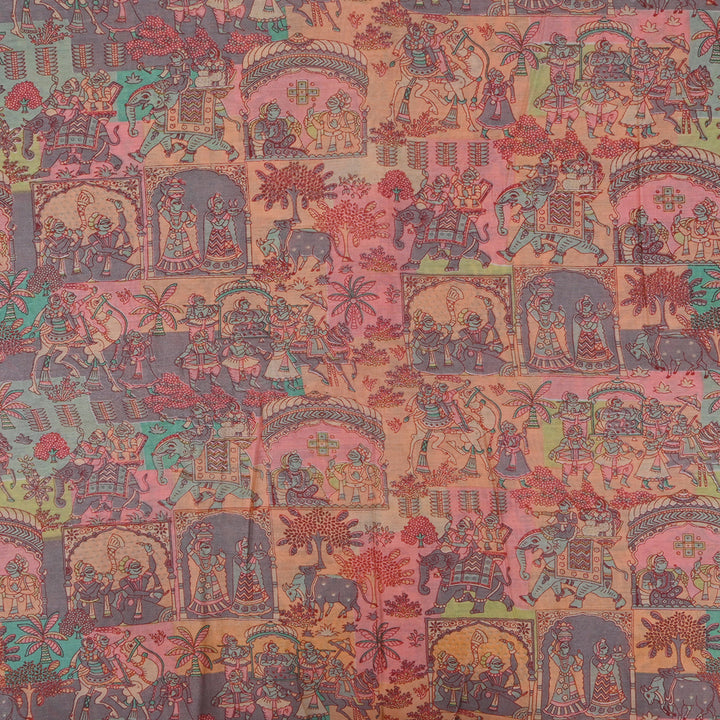 Multicolour-Pale Pink Printed Chanderi Fabric