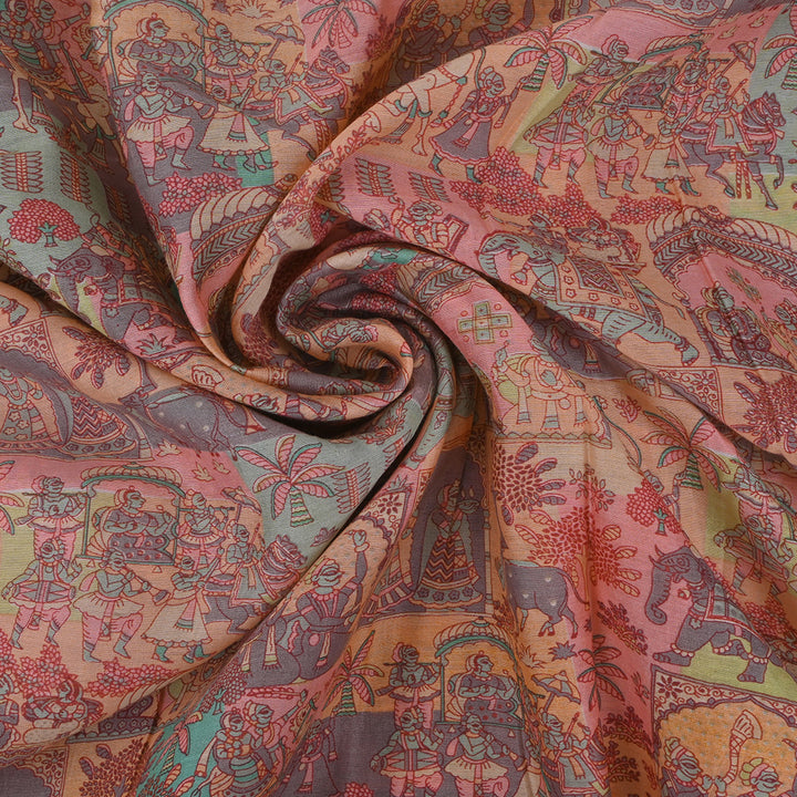 Multicolour-Pale Pink Printed Chanderi Fabric