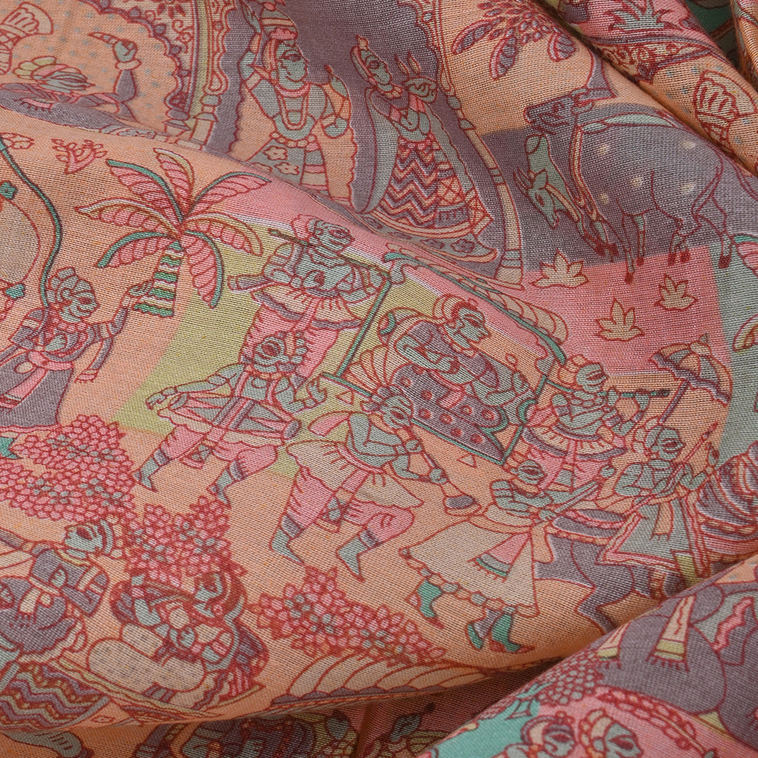 Multicolour-Pale Pink Printed Chanderi Fabric