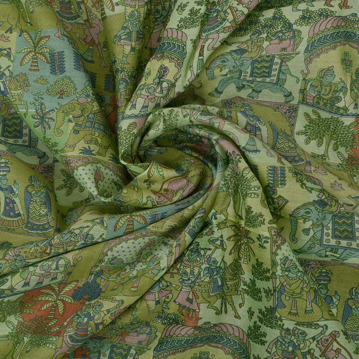 Pastel Green Printed Chanderi Fabric