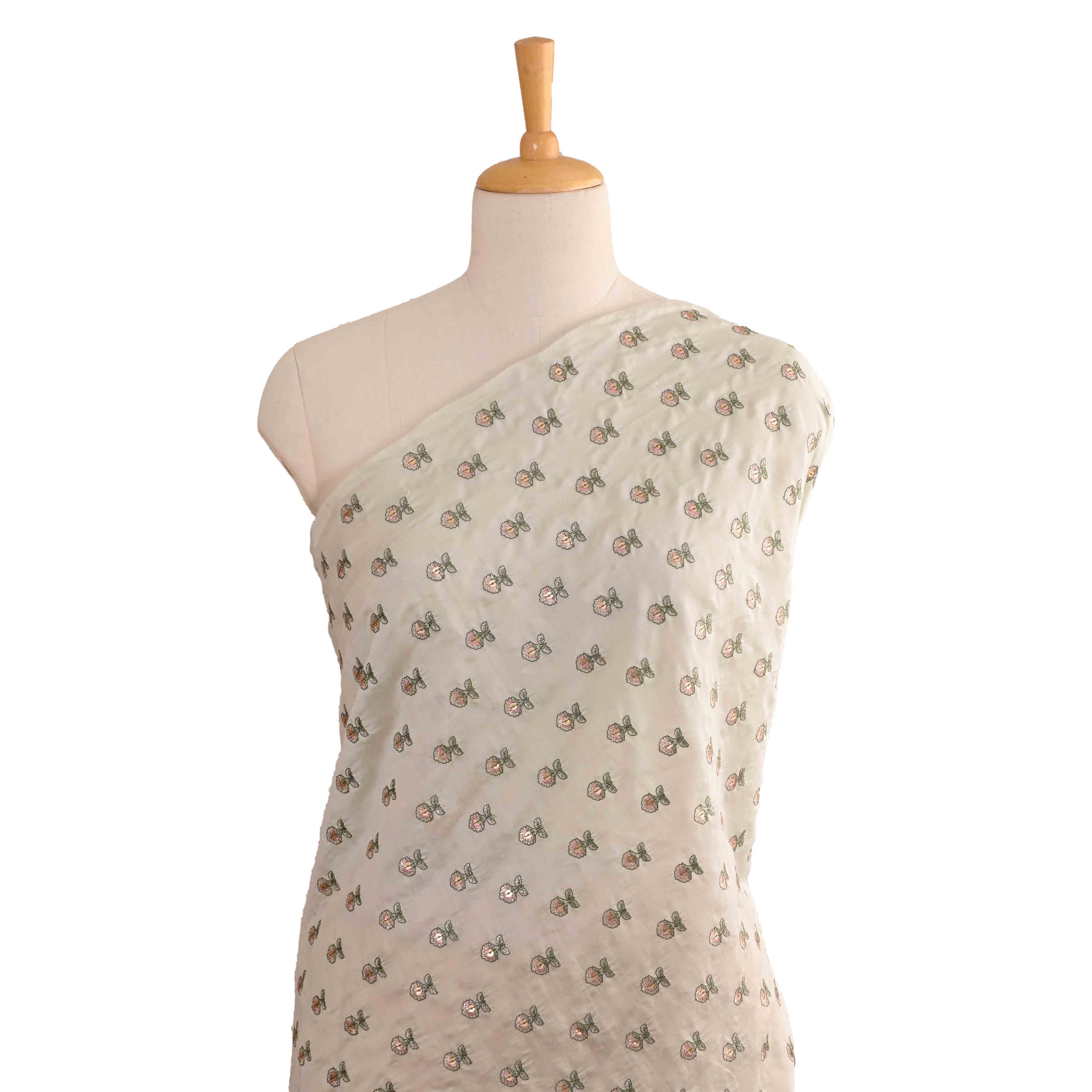 Pastel Green Chanderi Embroidery Fabric