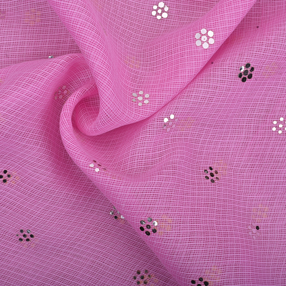 Passion Pink Embroidery Kota Fabric