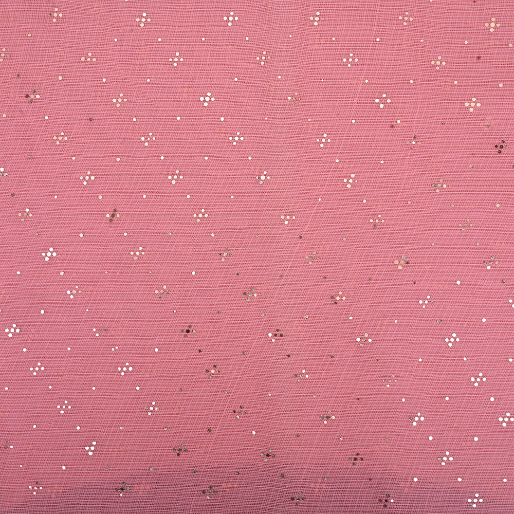Grapefruit Pink Embroidery Kota Fabric