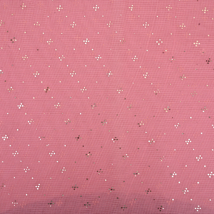 Grapefruit Pink Embroidery Kota Fabric