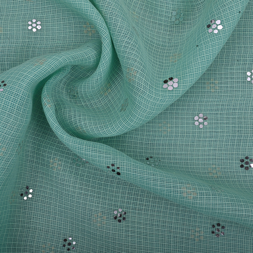 Tiffany Blue Embroidery Kota Fabric