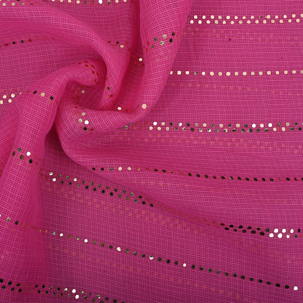 Mexican Pink Embroidery Kota Fabric