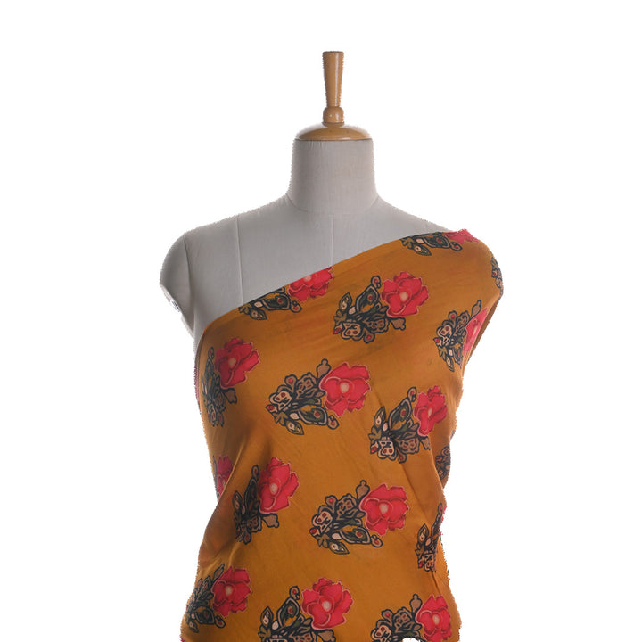 Mustard Yellow Printed Floral Chanderi Fabric