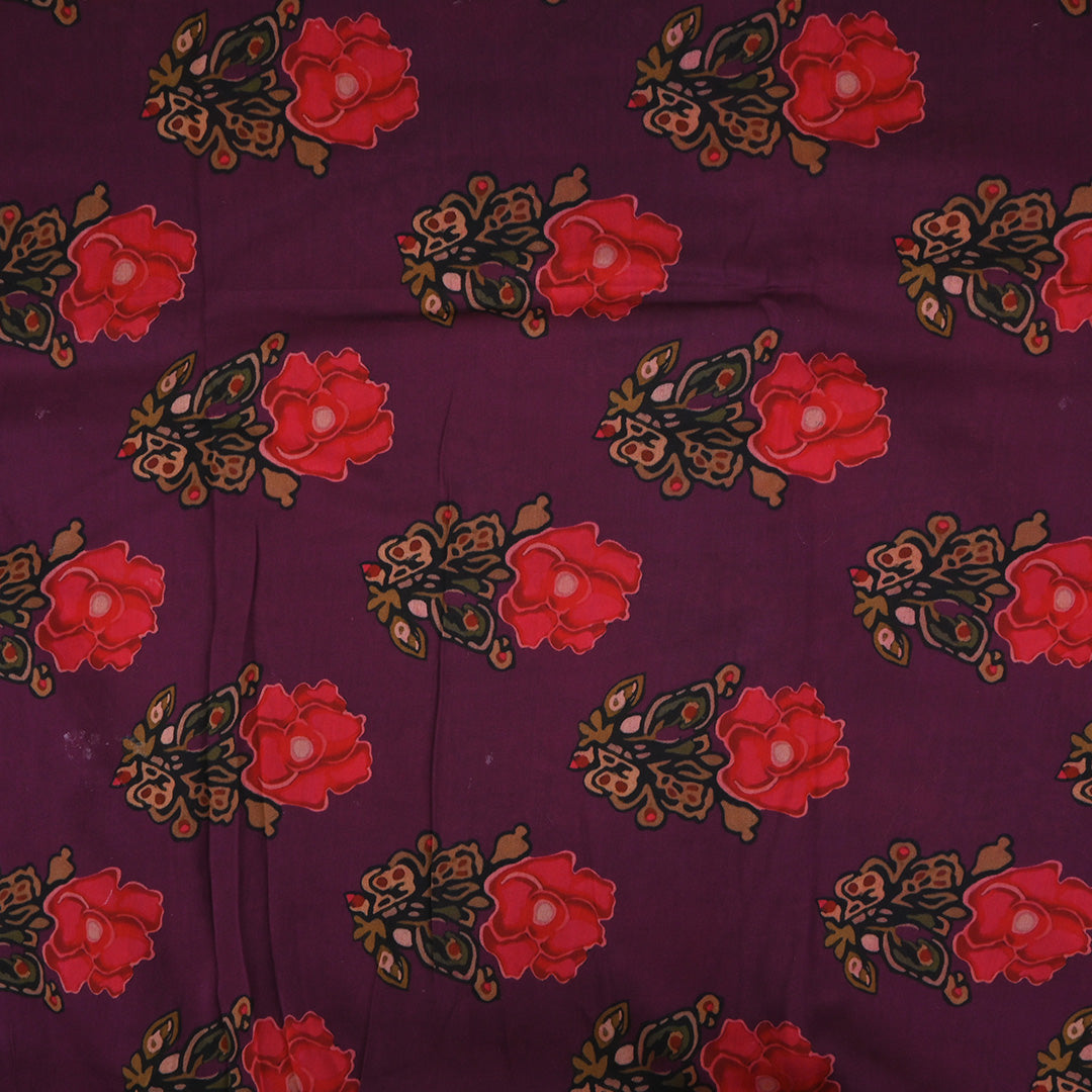 Autumn Purple Printed Floral Chanderi Fabric