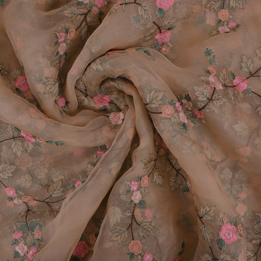 Half White Thread Work Embroidery Organza Fabric