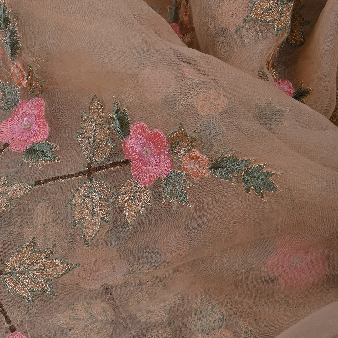 Half White Thread Work Embroidery Organza Fabric