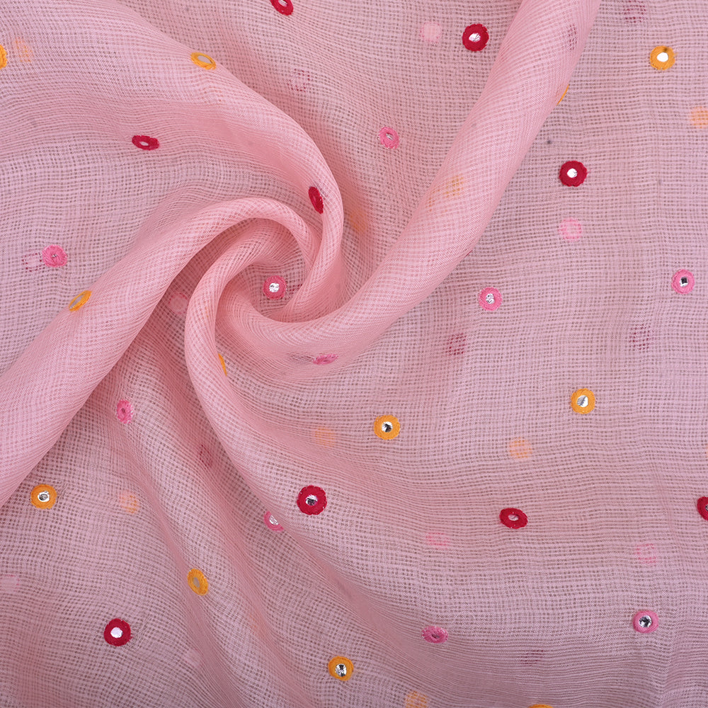Lace Pink Embroidery Kota Fabric