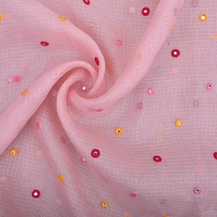 Lace Pink Embroidery Kota Fabric