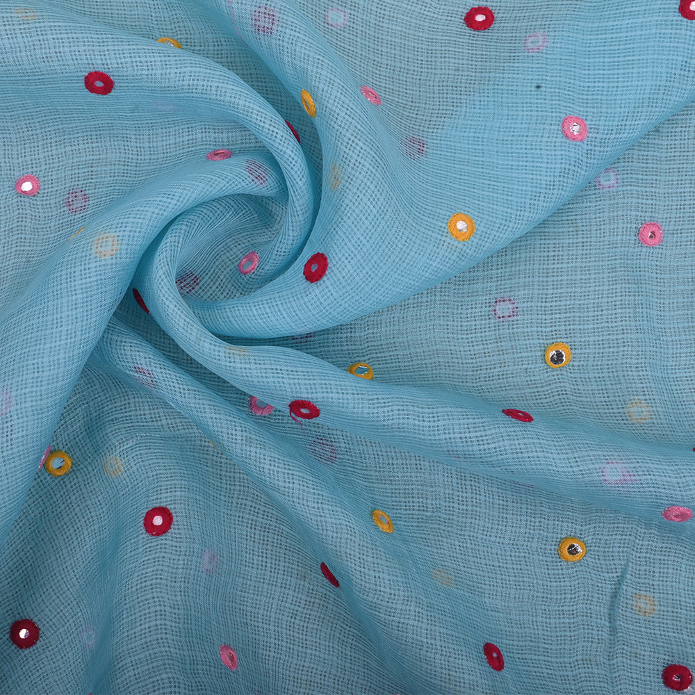 Uranian Blue Embroidery Kota Fabric