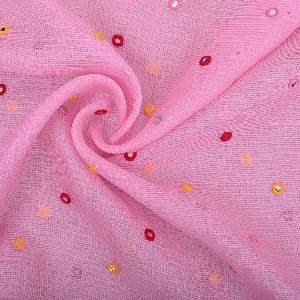 Nadeshiko Pink Embroidery Kota Fabric