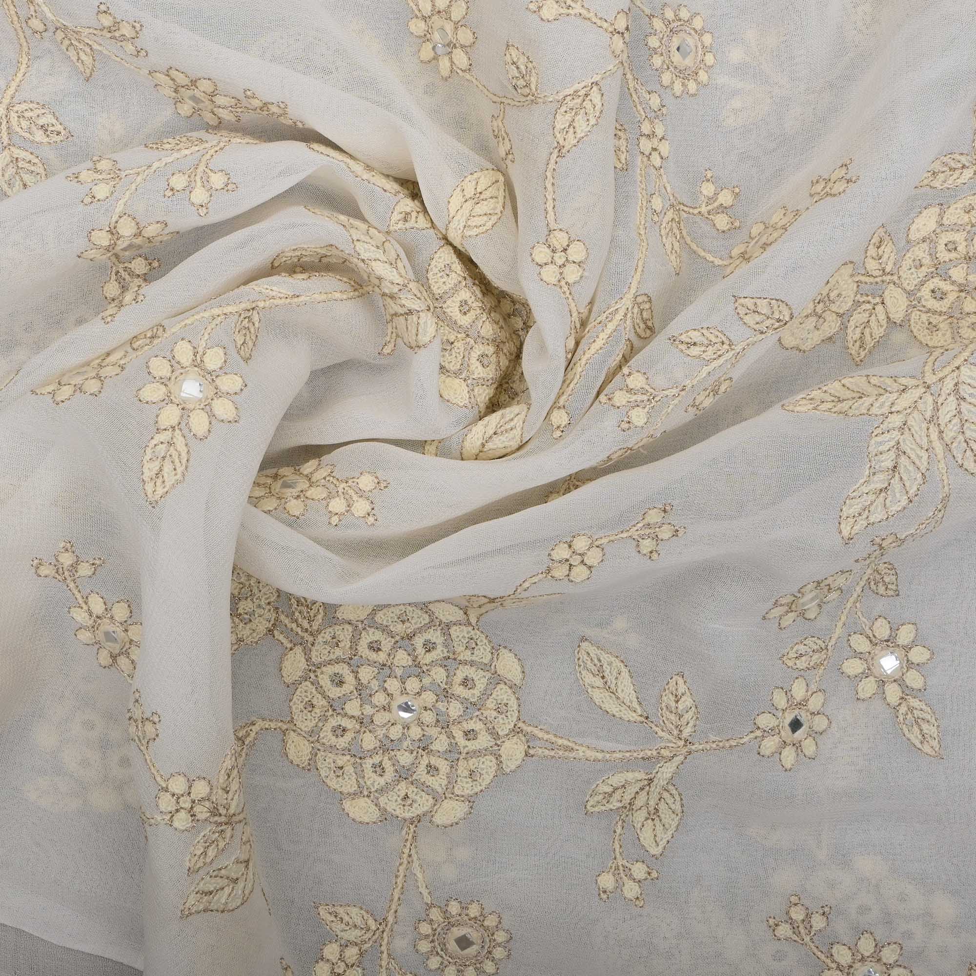 Dull White Embroidery Georgette Fabric