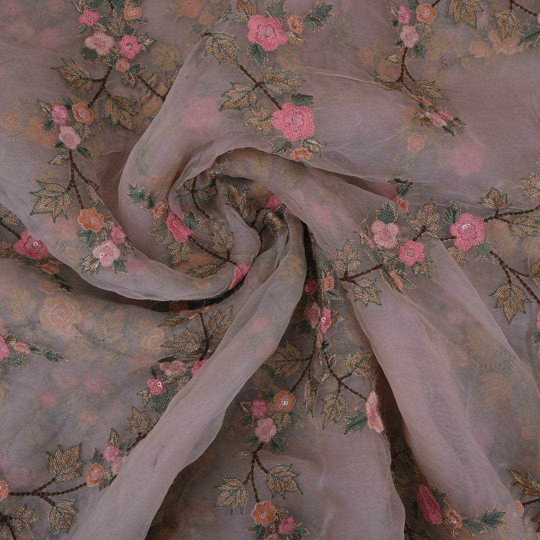 Pale Pink Threadwork Embroidery Organza Fabric