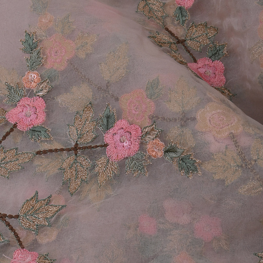 Pale Pink Thread Work Embroidery Organza Fabric