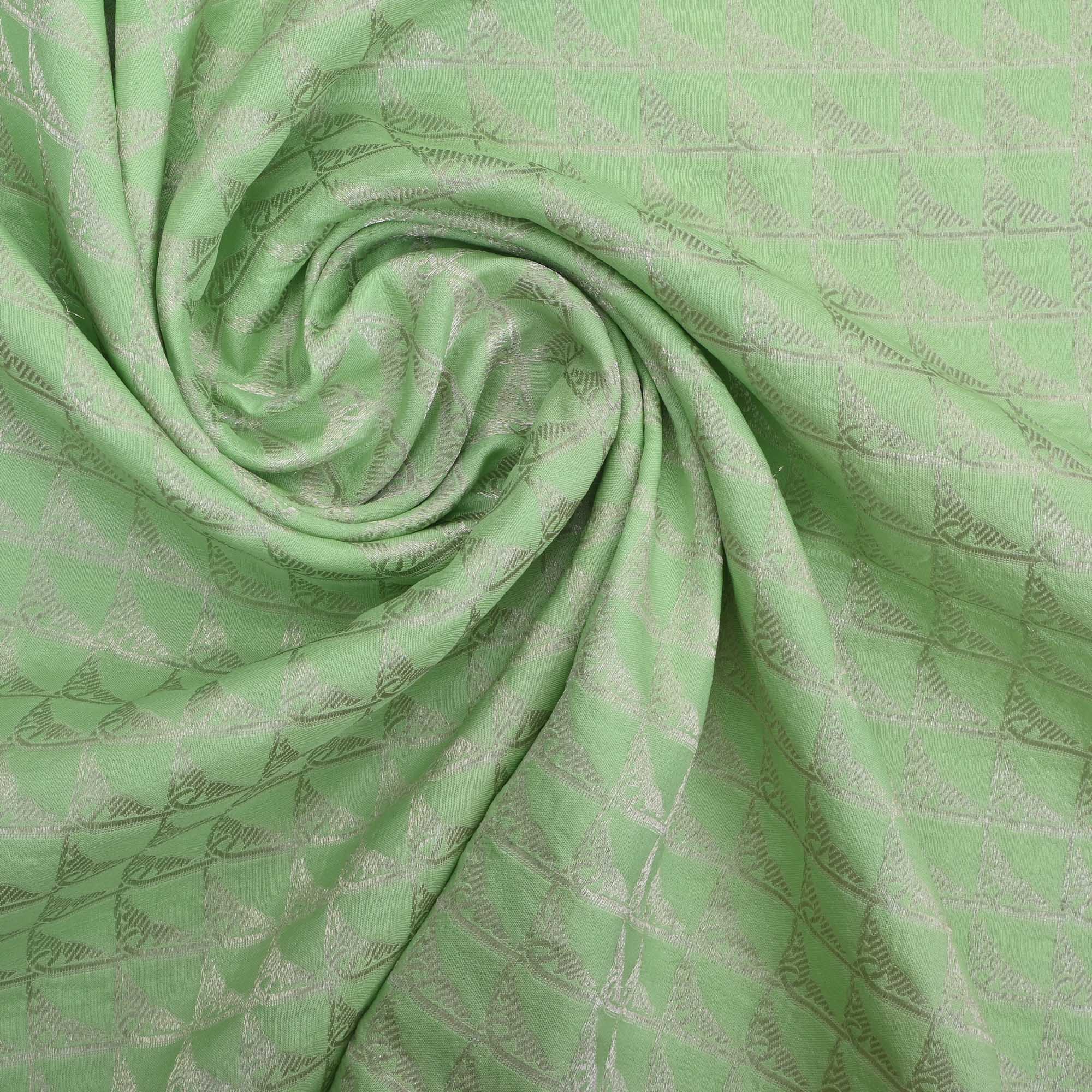 Mint Green Banarasi Floral Checks Fabric