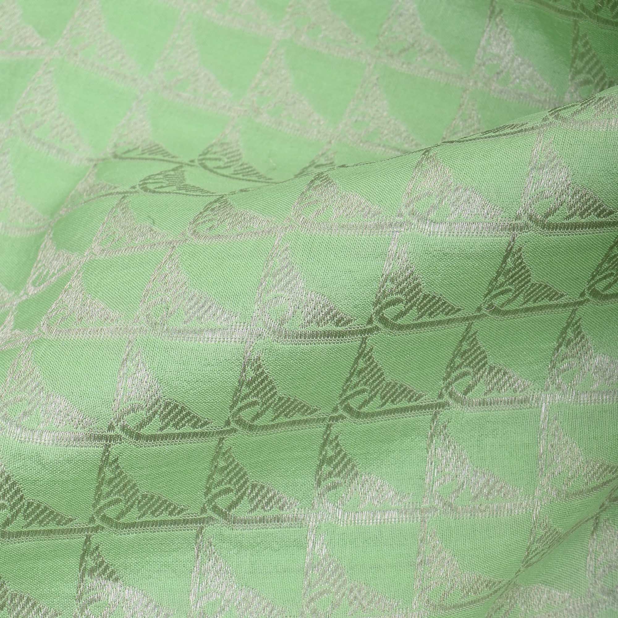 Mint Green Banarasi Floral Checks Fabric