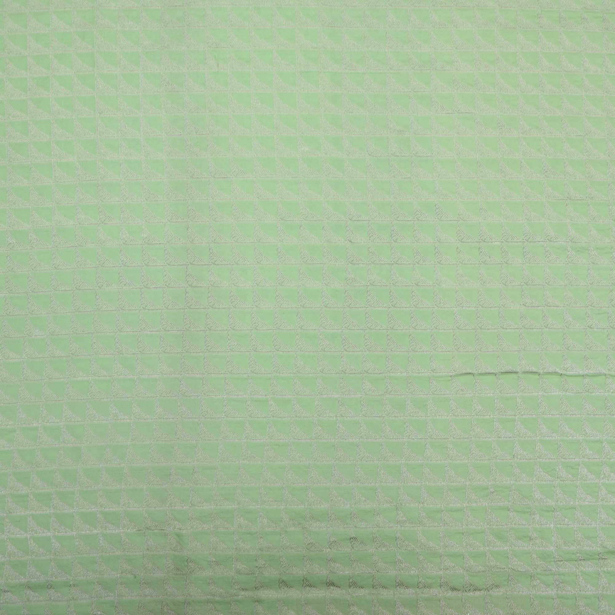 Mint Green Banarasi Floral Checks Fabric