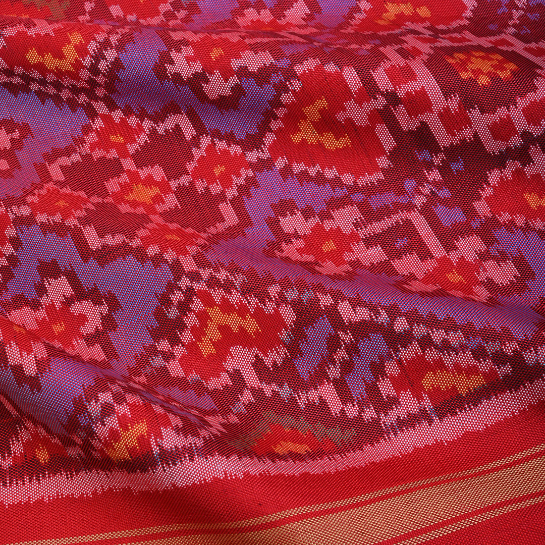 Bright Red Ikat Silk Fabric