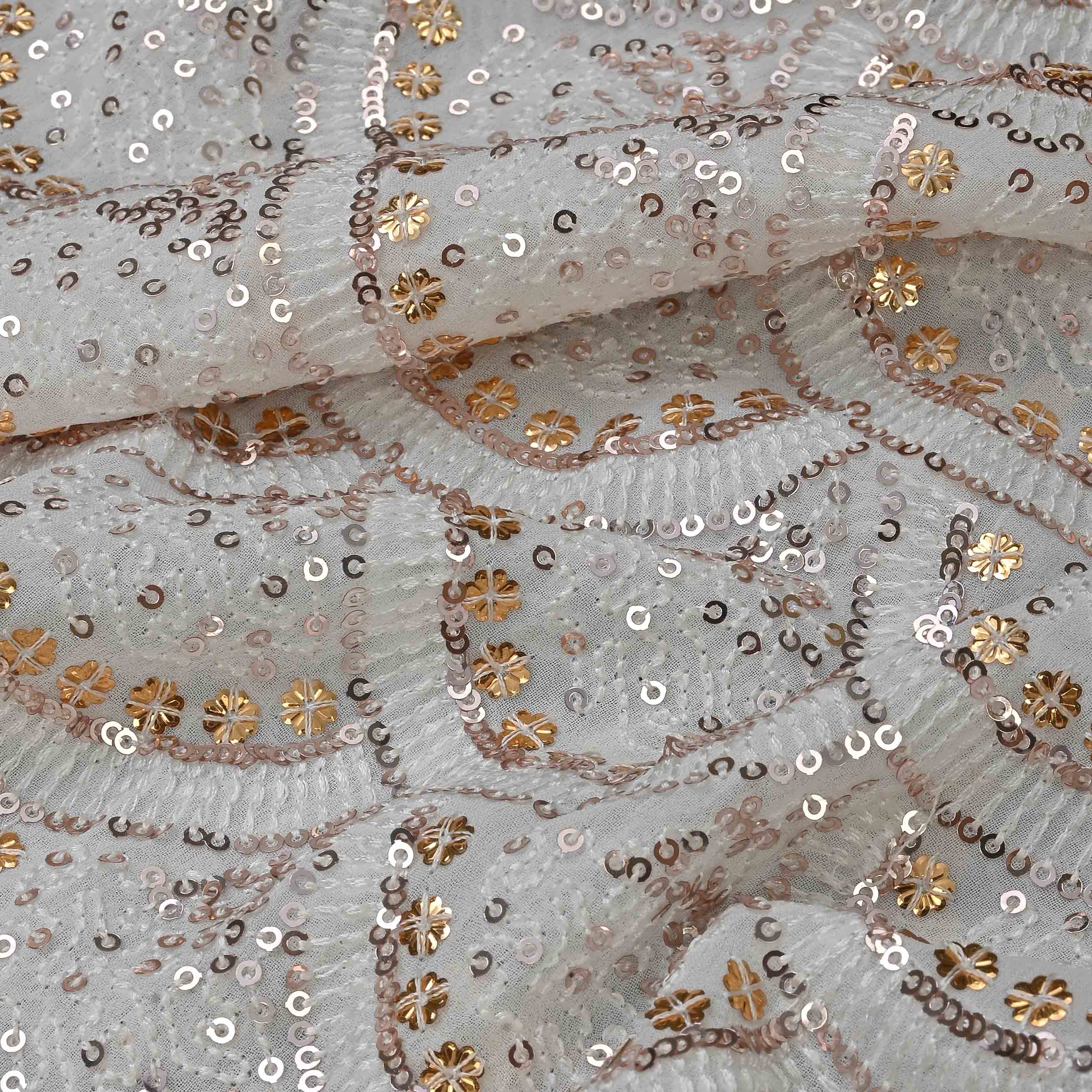 Off-White Georgette Embroidery Dyeable Fabric