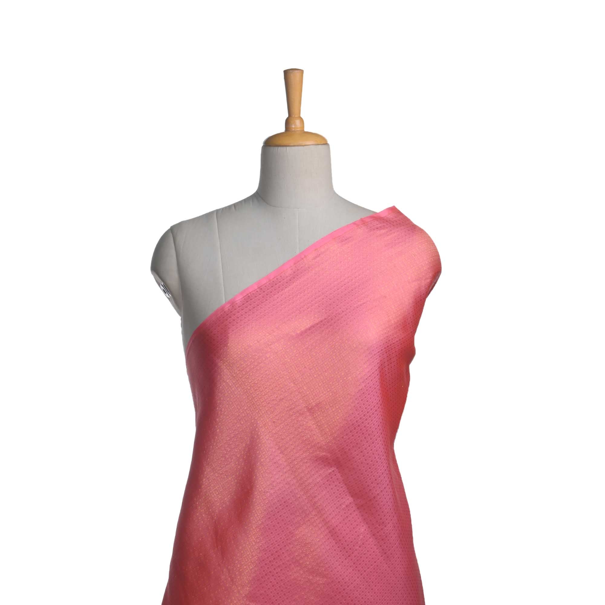 Flamingo Pink Butti Checks Kanjivaram Fabric