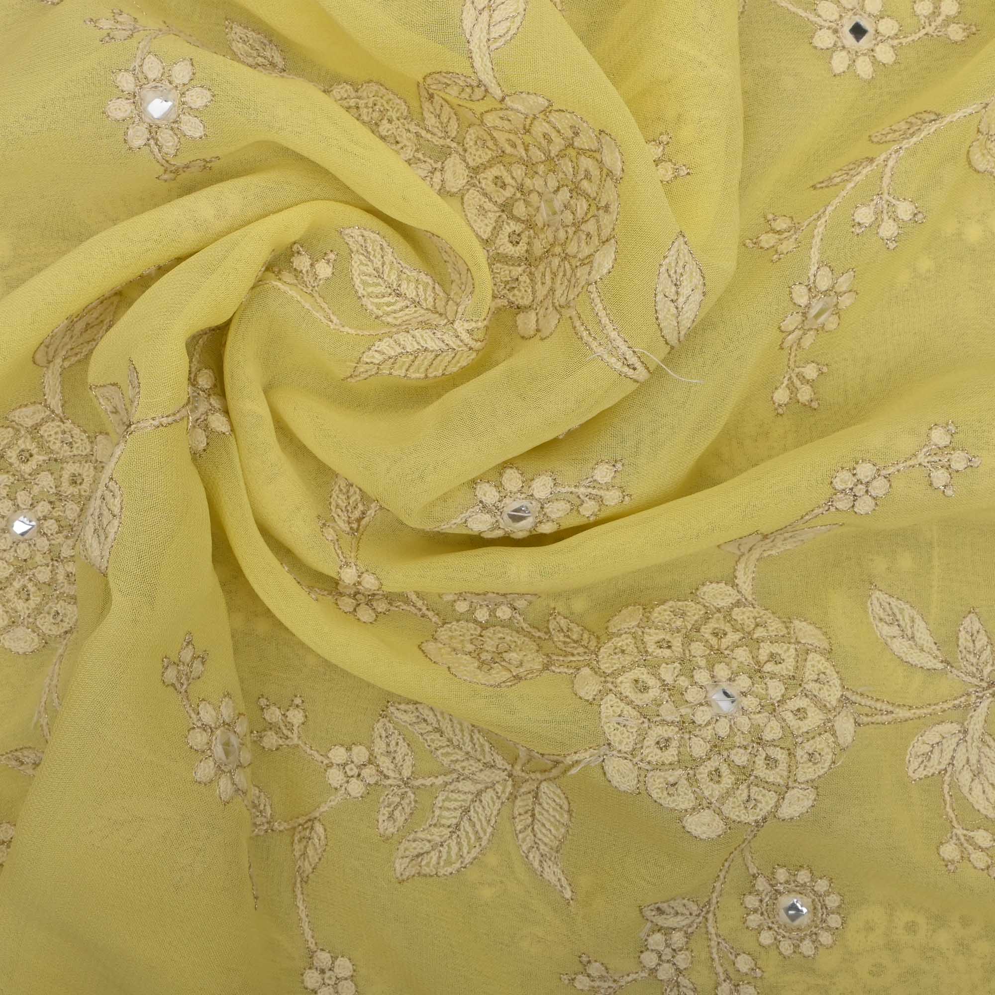 Lemon Yellow Embroidery Georgette Fabric