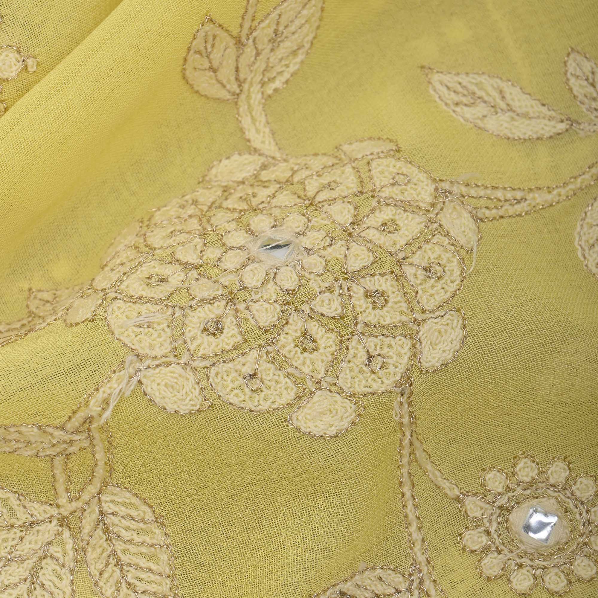 Lemon Yellow Embroidery Georgette Fabric