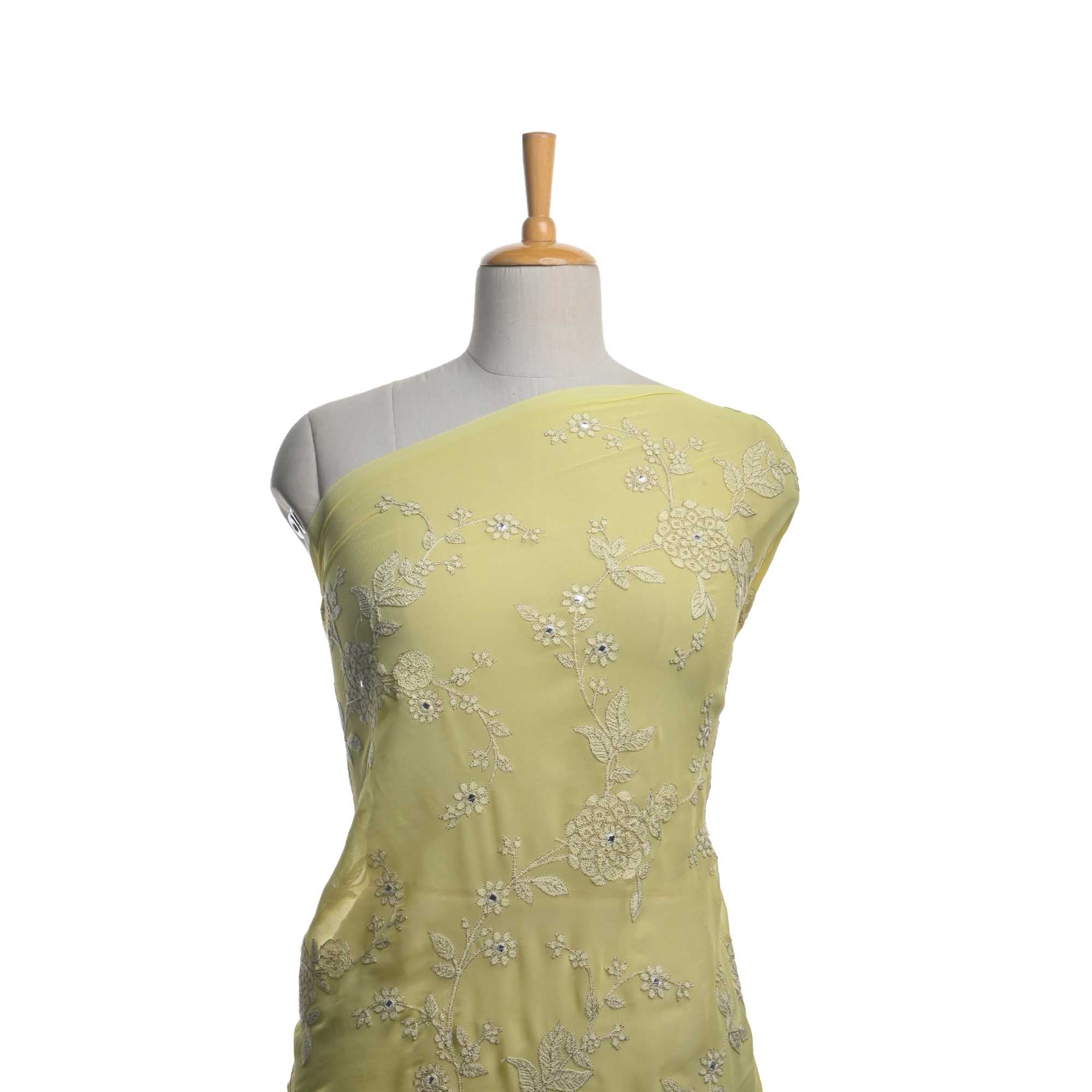 Lemon Yellow Embroidery Georgette Fabric